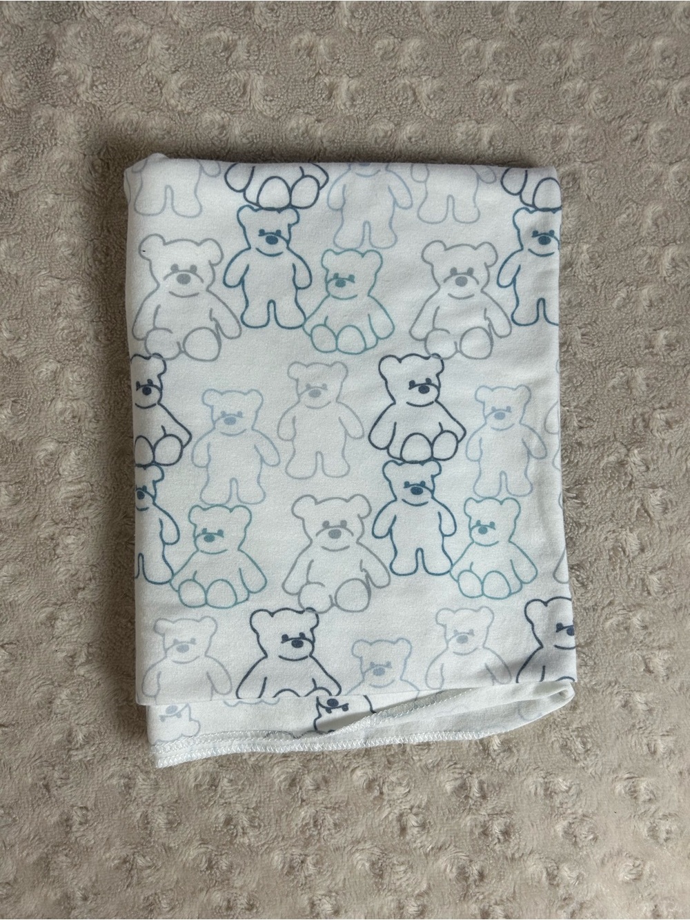 Toby Blue White Teddy Bear Baby Swaddle Blanket Stretchy Gray Thin